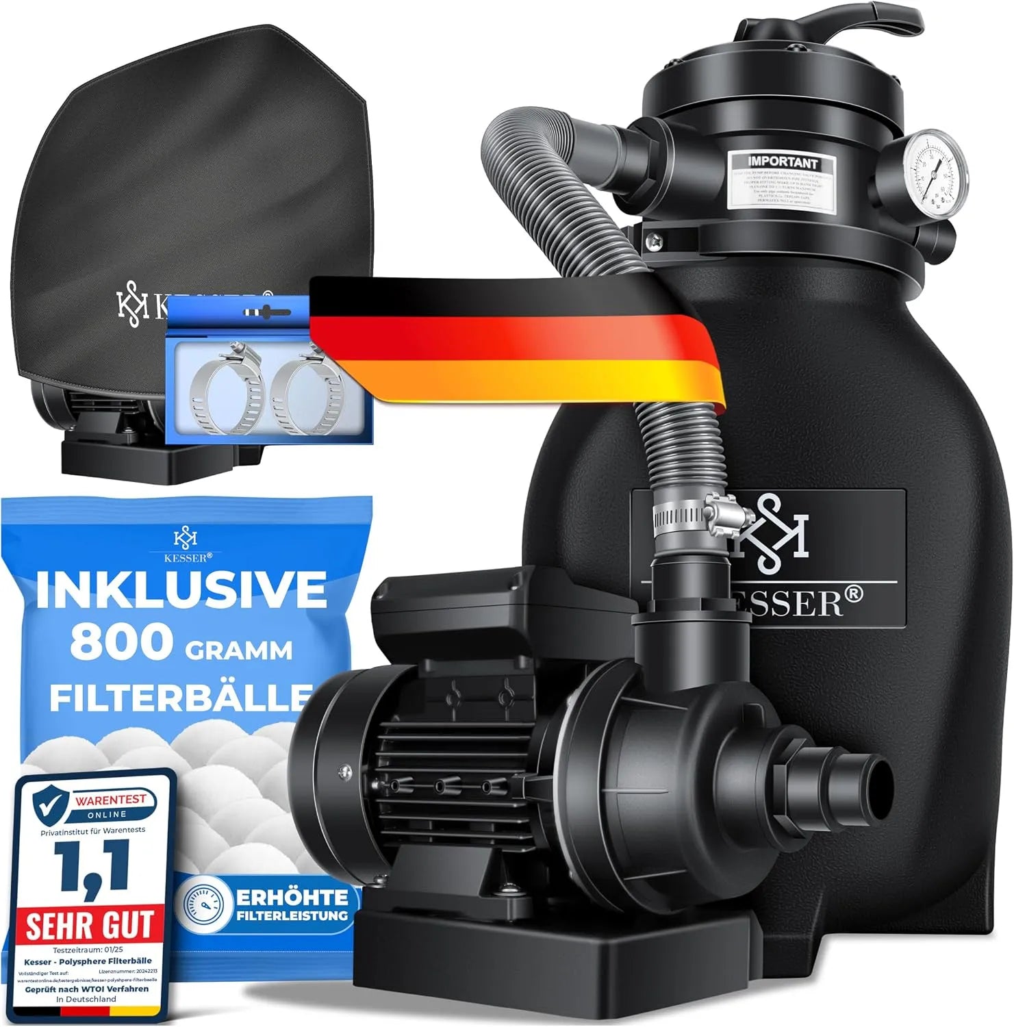 Sandfilteranlage für Pools und Pool-Umwälzpumpe, 10 m³/h, für Poolfiltration und Wasserumwälzung