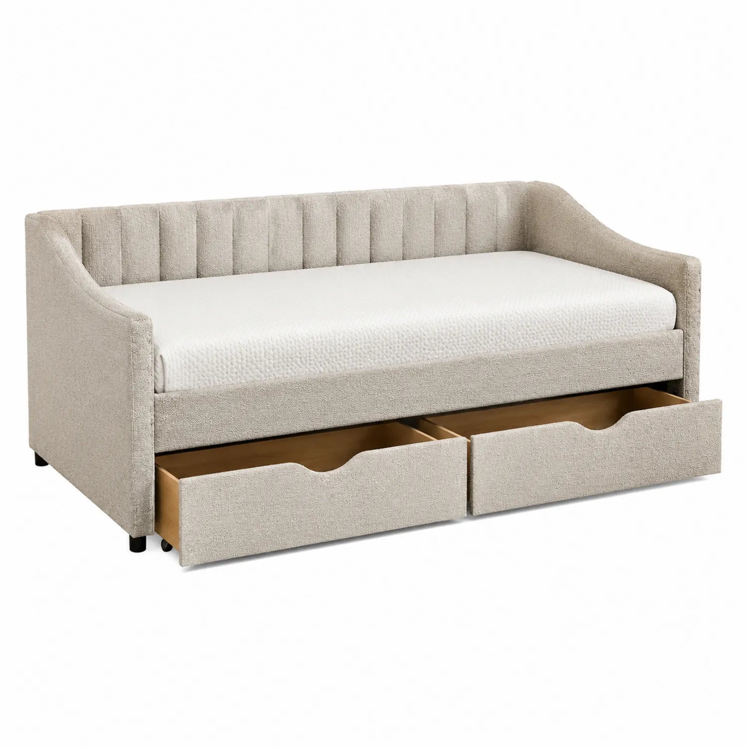 Polster-Tagesbett mit Schubladen Beige 200x90 cm