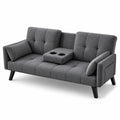Zweisitzersofa Stoff Dunkelgrau mit Getränkehaltern