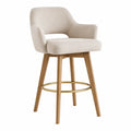 Barhocker Leinen Beige Eiche mit Armlehnen