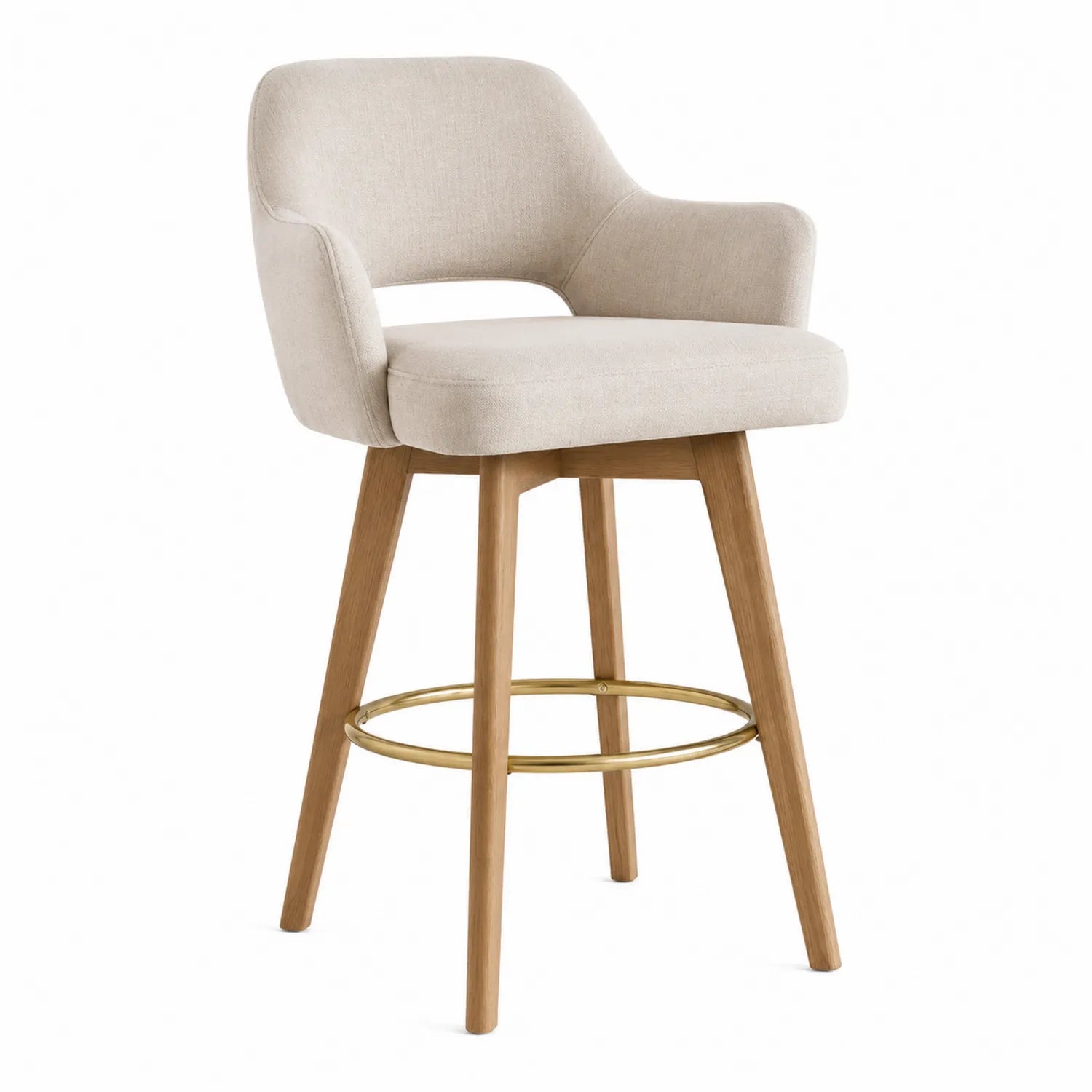Barhocker Leinen Beige Eiche mit Armlehnen