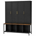Garderobenschrank mit Sitzbank Holz/Metall Schwarz/Braun 200x150x40 cm