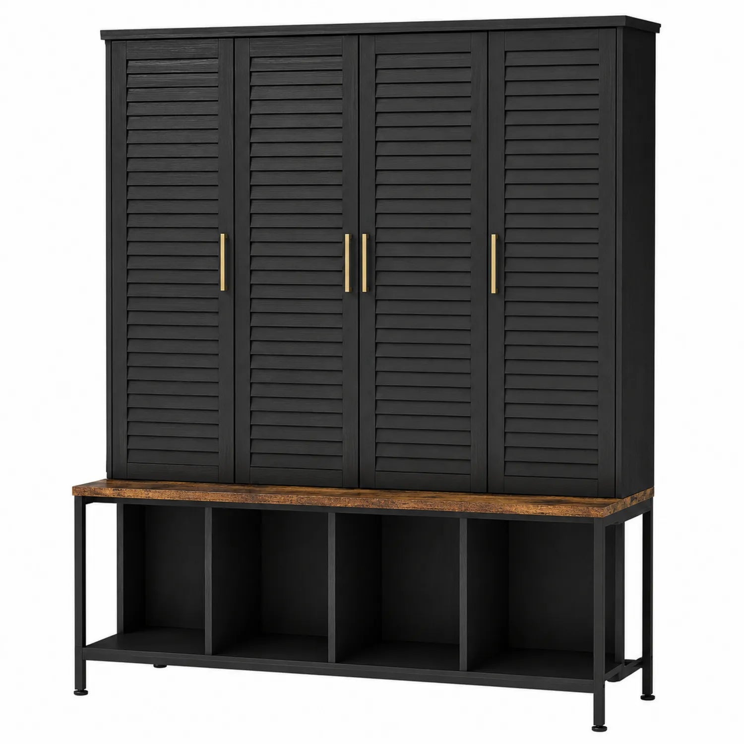 Garderobenschrank mit Sitzbank Holz/Metall Schwarz/Braun 200x150x40 cm