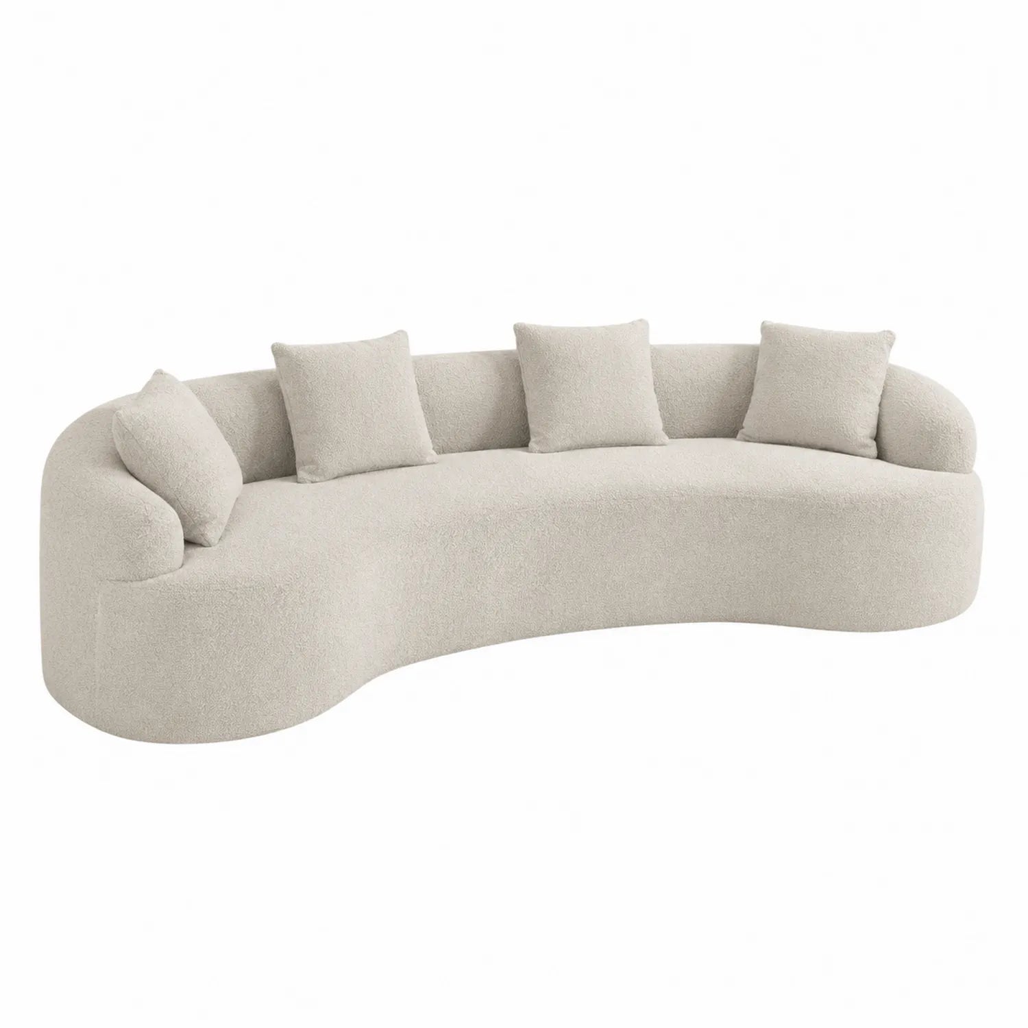Gebogenes Sofa aus Holz und Bouclé Beige 280cm
