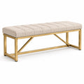 Bank Leinen Beige mit Metallrahmen Gold 120x40x45 cm