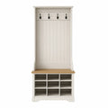 Weiße Garderobe aus MDF mit Eiche Obenfläche, 5 Haken und 10 Fächern