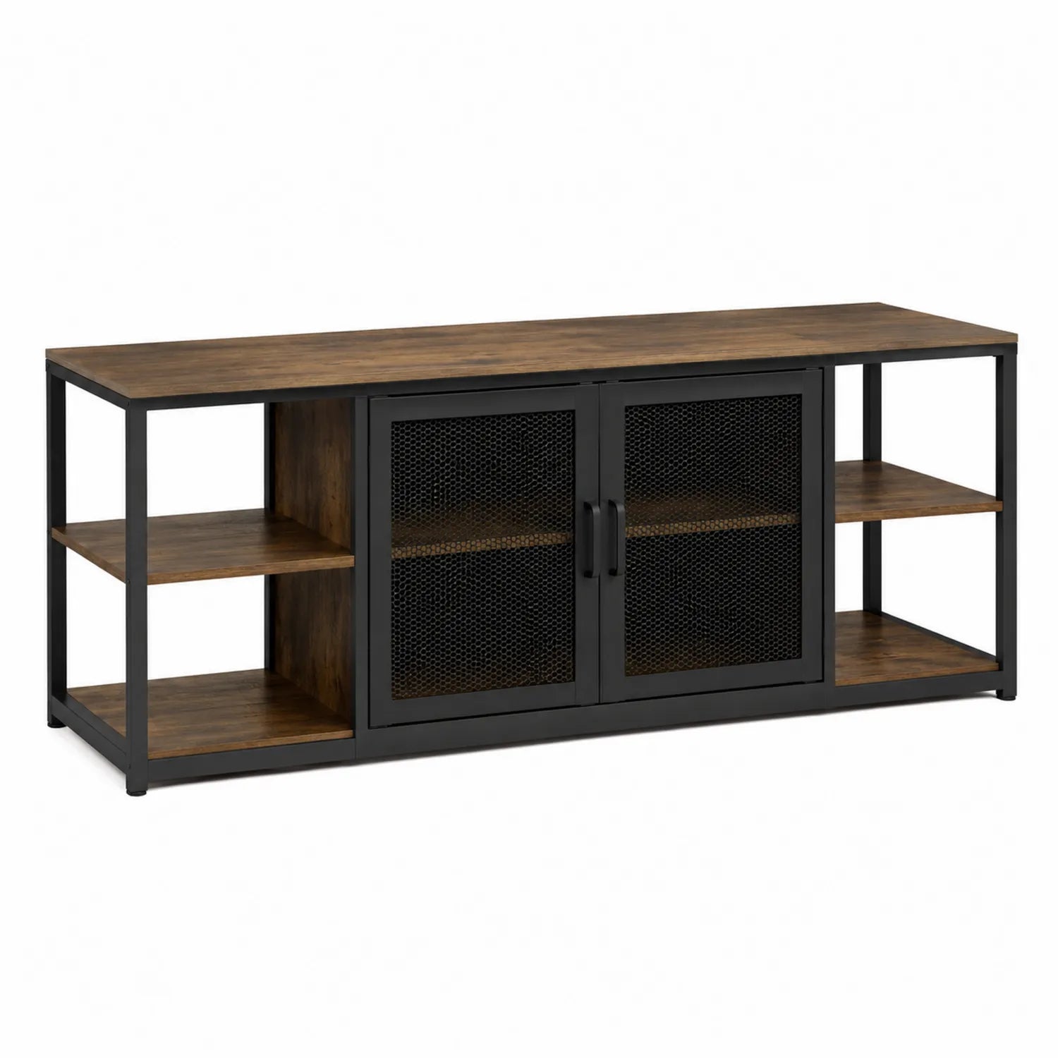 Fernsehschrank aus Holzfurnier und Metall Braun/Schwarz 150x40x60 cm