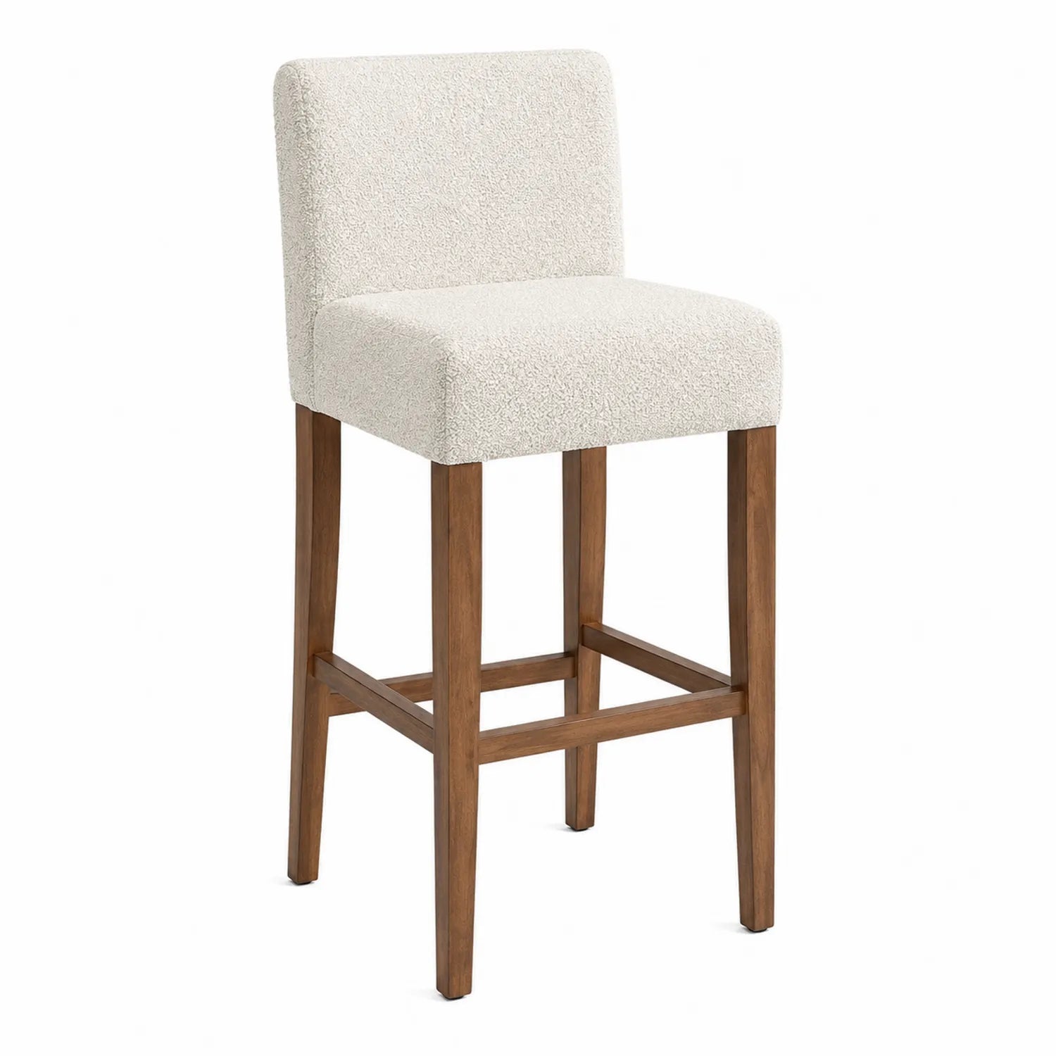 Barhocker aus Bouclé-Stoff und Holz in Creme