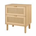 Eichenholz Nachttisch mit Rattan, 60x45x35 cm