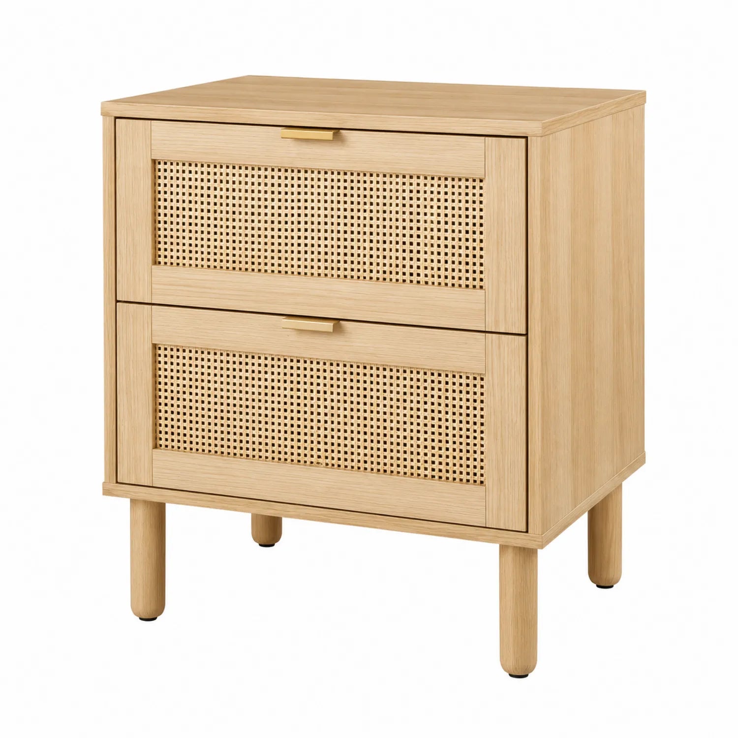 Eichenholz Nachttisch mit Rattan, 60x45x35 cm