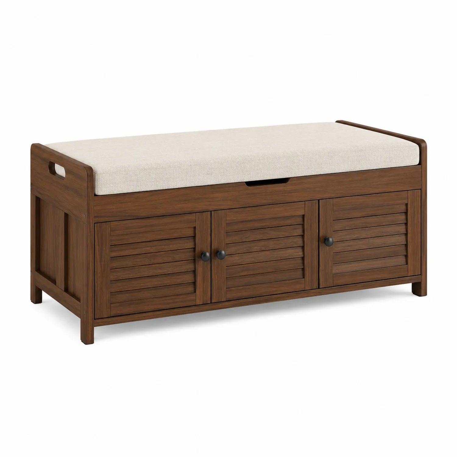 Holz Aufbewahrungsbank mit Leinenkissen Braun/Beige
