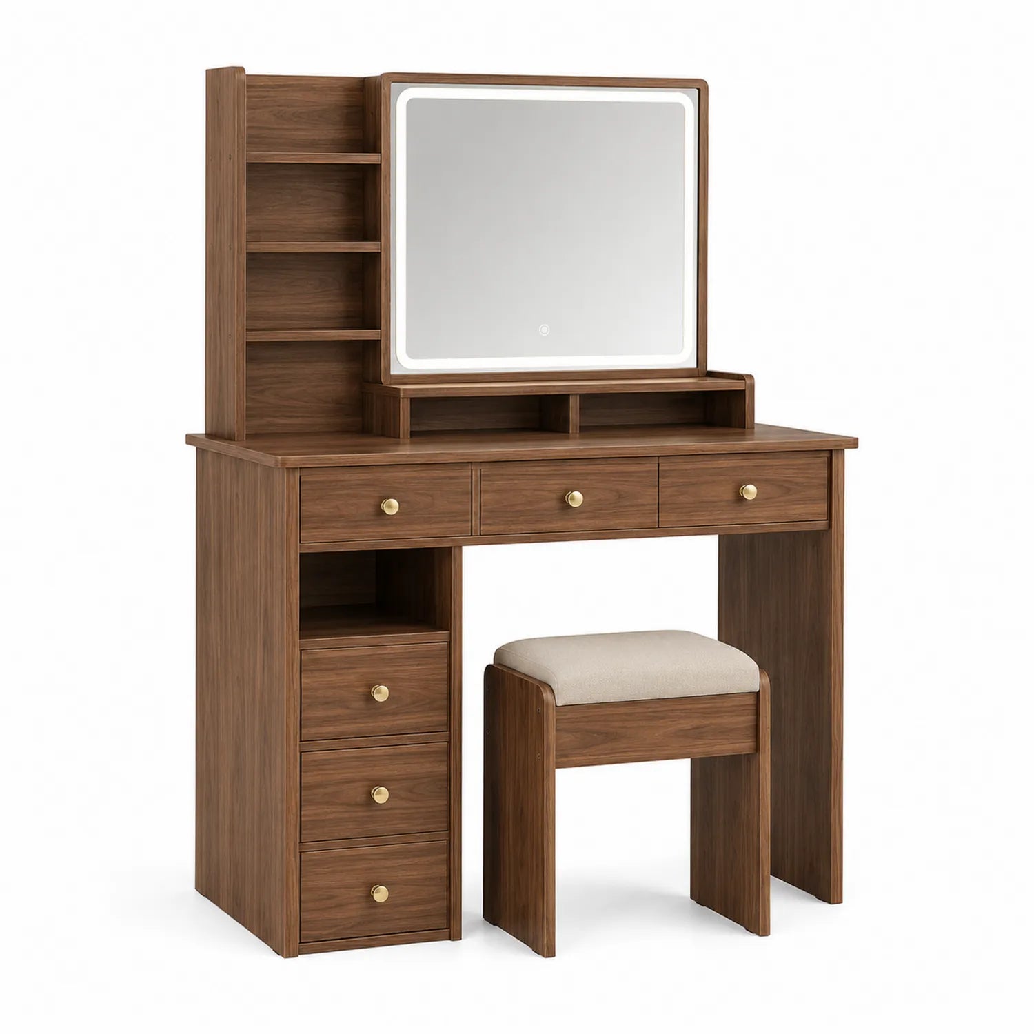 Schminktisch Set mit Spiegel aus Holz und Hocker