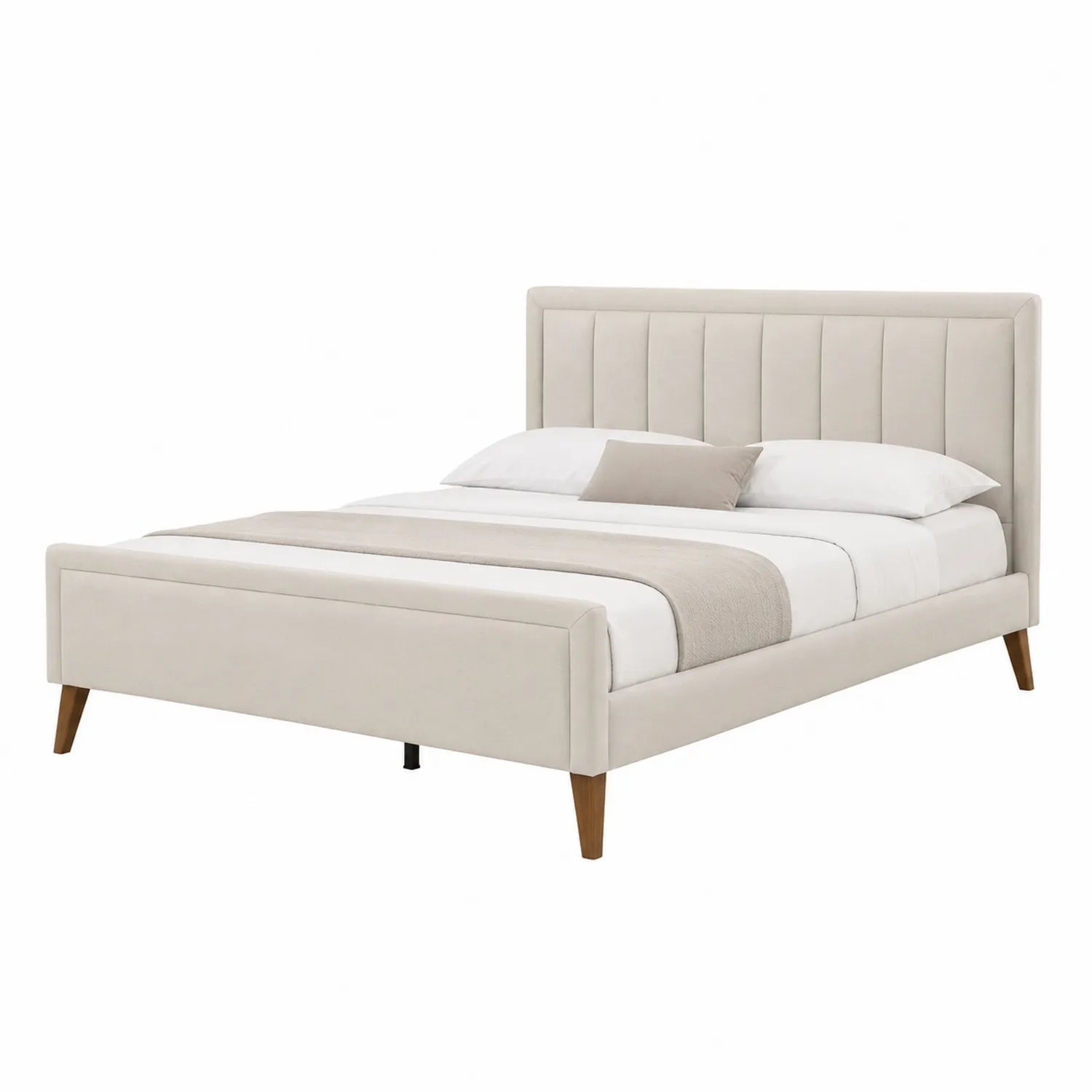 Bett mit Stoffbezug und Massivholzbeinen, Beige 200x160 cm