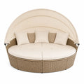 Rundes Gartentagesbett aus Polyrattan mit Verstellbarem Dach in Beige