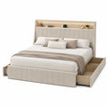 Polsterbett Stoff Beige mit Schubladen und Kopfteilregal