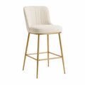 Barhocker Stoff Beige mit Metallgestell Gold