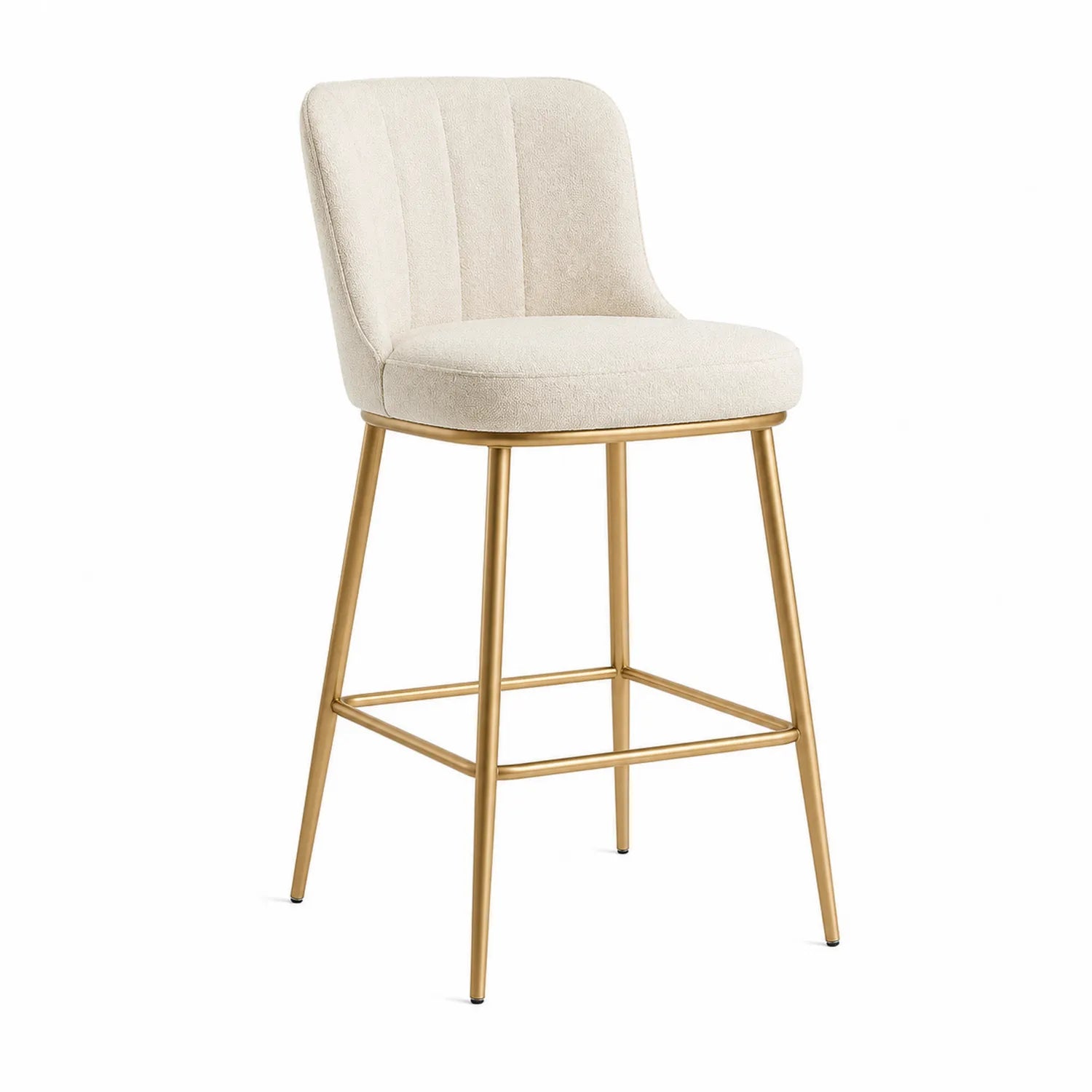 Barhocker Stoff Beige mit Metallgestell Gold
