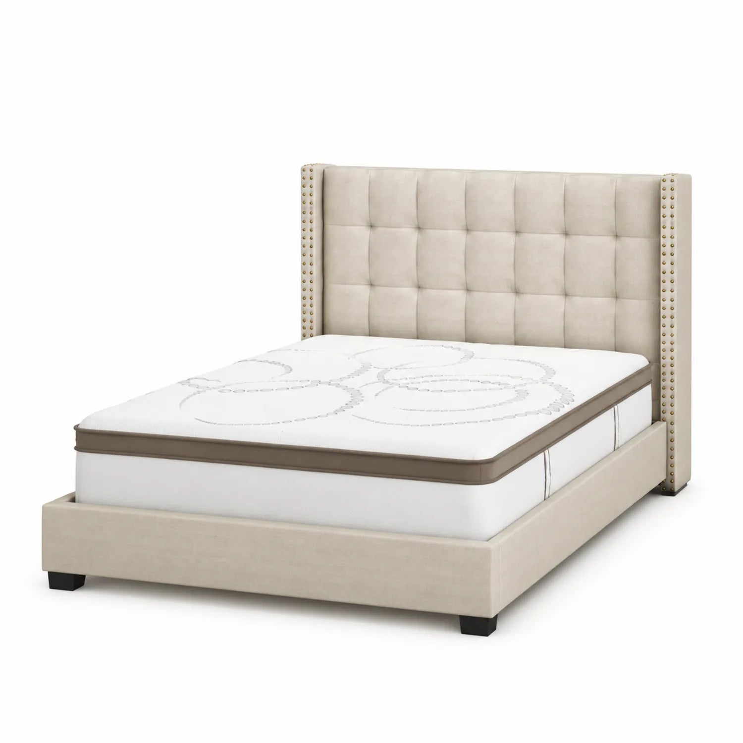 Polsterbett mit hohem Kopfteil 180x200 cm Stoff Beige
