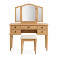 Frisiertisch Set aus Eichenholz mit Hocker und Spiegeln, Natur, 5 Schubladen