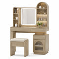Schminktisch Set Holz mit LED-Spiegel und Hocker Eiche Beige