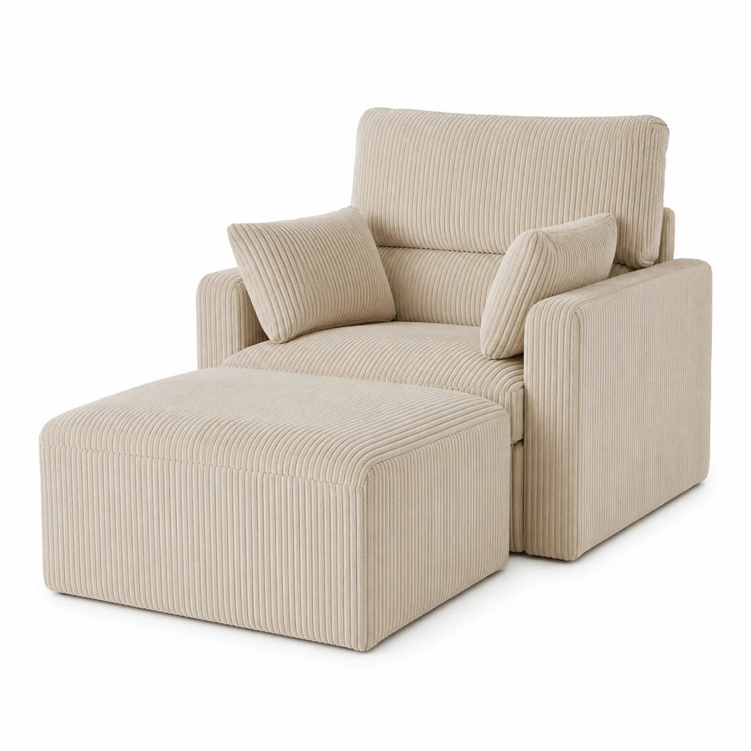 Cord Polstersessel mit Hocker in Beige