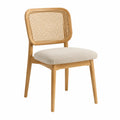 Holzstuhl mit Rattan-Geflecht und Stoffpolsterung Beige