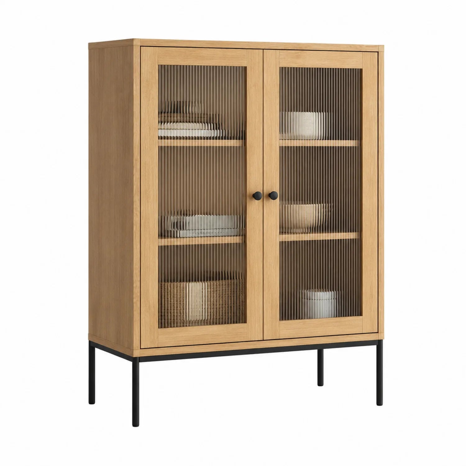 Vitrine aus Eichenfurnier mit geriffeltem Sicherheitsglas