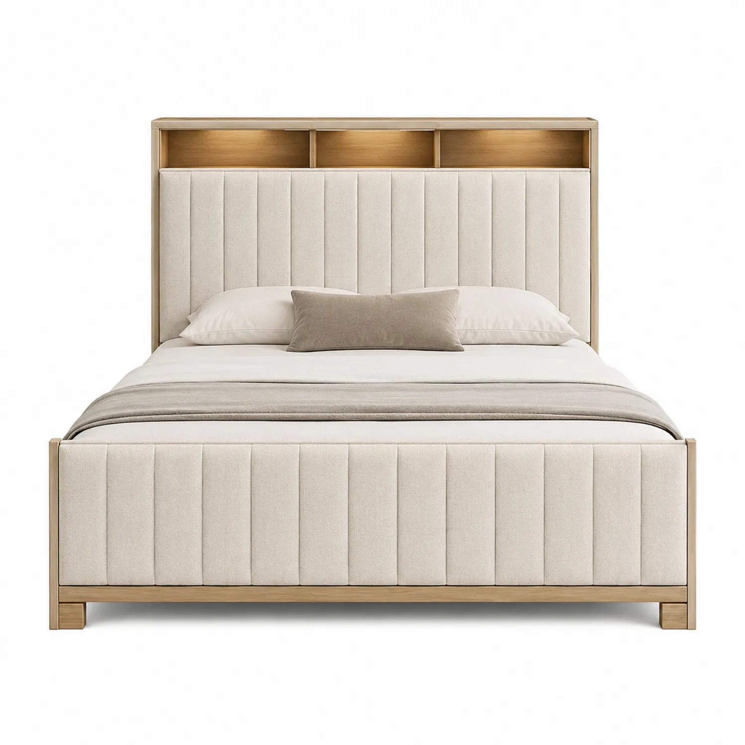 Bett aus Leinenstoff mit Kopfteilregal 200x180 cm