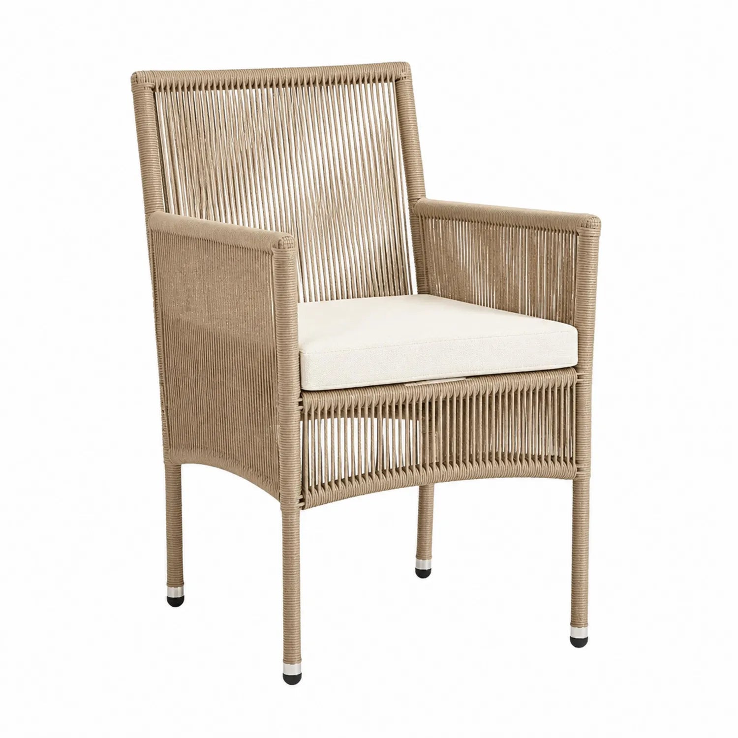 Stuhl aus Polyrattan mit Polyesterkissen Beige