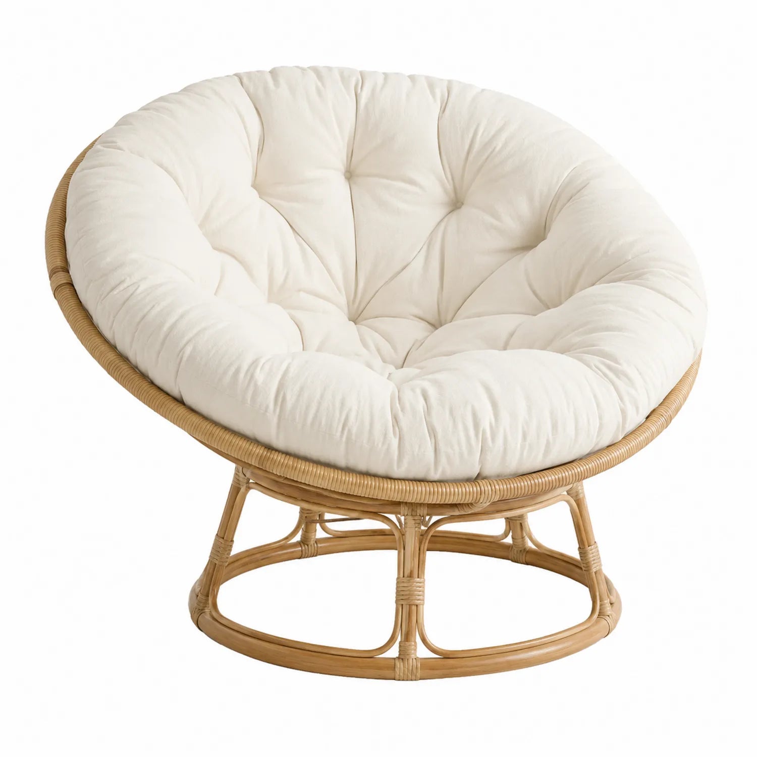 Papasan Stuhl Rattan mit Baumwollkissen Weiß Ø110 cm