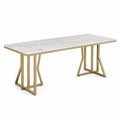 Rechteckiger Esstisch aus Marmoreffekt und Edelstahl in Weiß und Gold 200x90x75 cm
