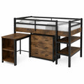 Metall-Holz Hochbett mit Schreibtisch, Regal und Schubladen 90x200cm
