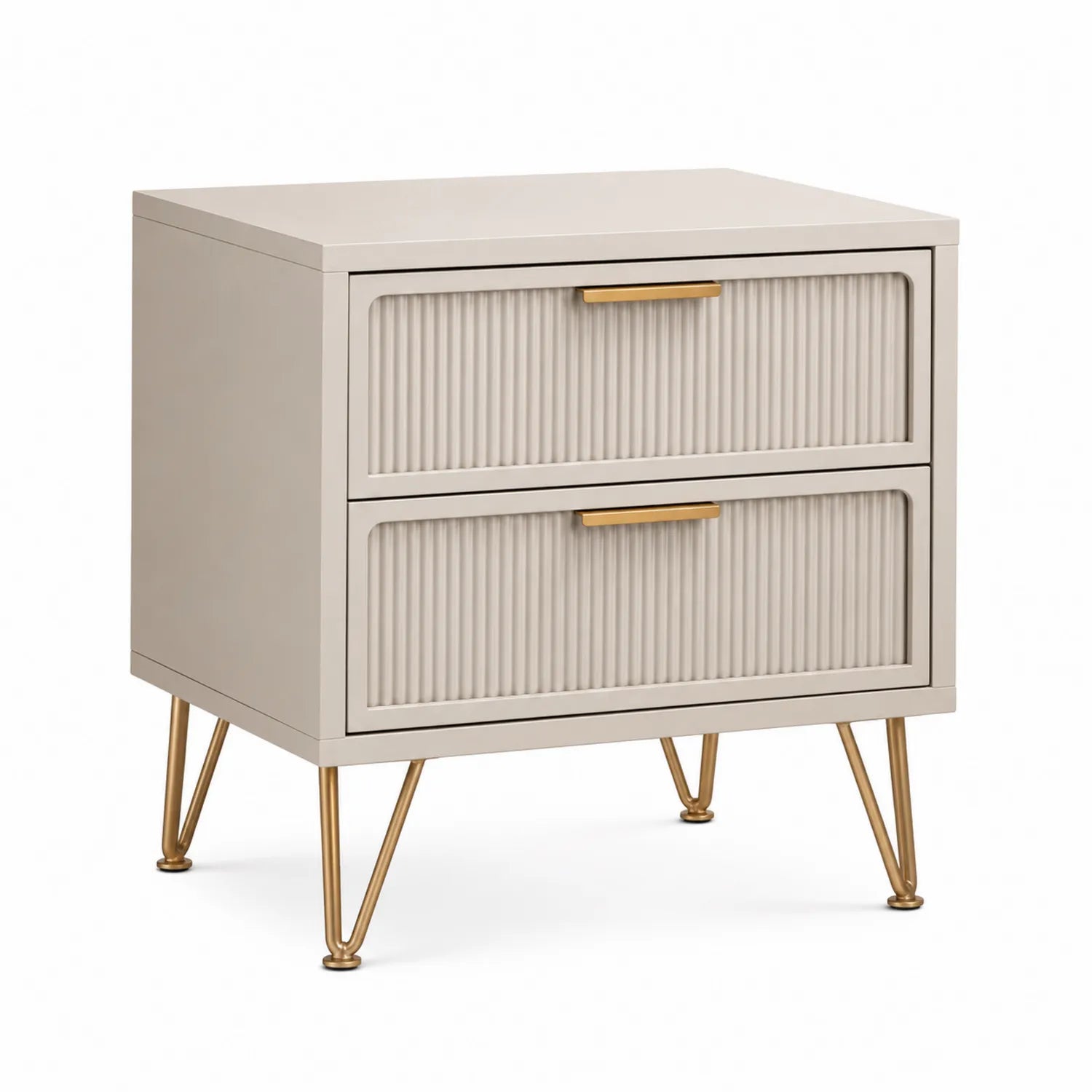 Nachttisch Holz Beige mit Metallelementen