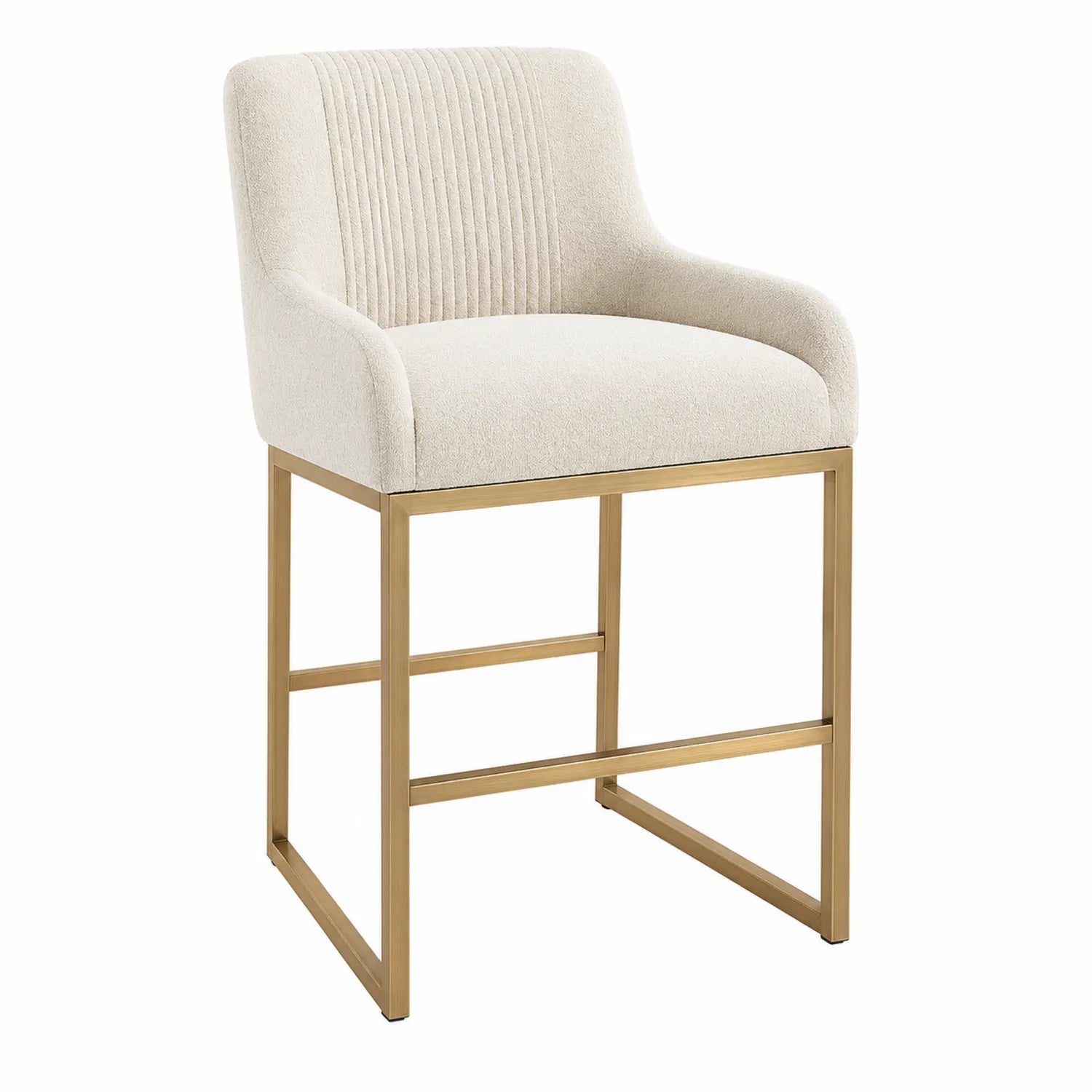 Barhocker aus Bouclé in Creme mit Metallrahmen