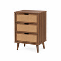 Holz- und Rattan-Kommode mit 3 Schubladen Braun