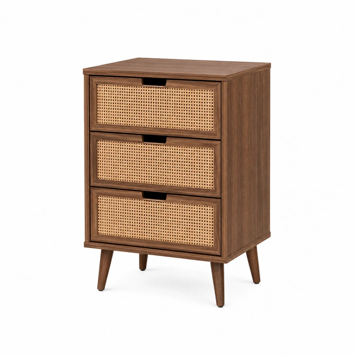 Holz- und Rattan-Kommode mit 3 Schubladen Braun