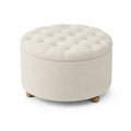 Runder Leinen-Fußhocker mit Stauraum Beige Ø60cm