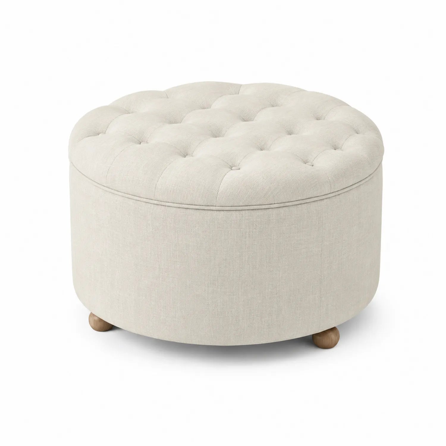 Runder Leinen-Fußhocker mit Stauraum Beige Ø60cm